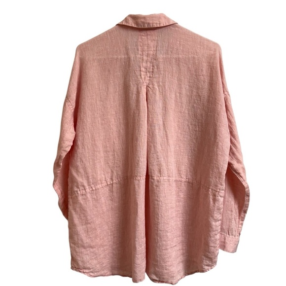 J Jill Love Linen Womens Size M Soft Pink Long Sleeve Button Up Tunic Blouse Top - Picture 2 of 9